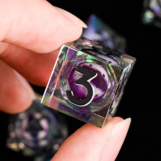 Electroplated Resin Dice Set, Resin Edge Sharp for Dungeons & Dragons RPG, MTG Board Games with Gift Box(Electroplating Purple White Longan)