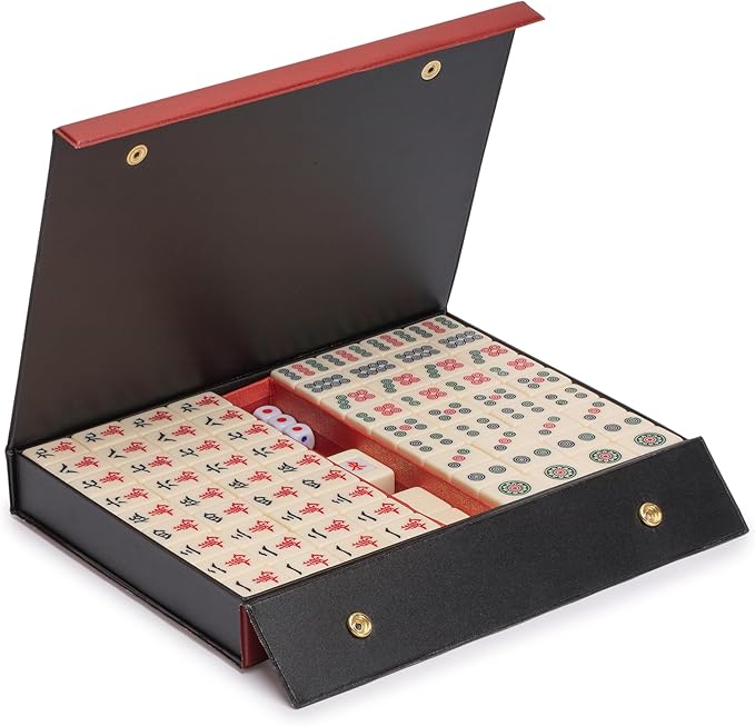 Yellow Mountain Imports Chinese Mahjong Set, Classic Ivory with 146 Ivory Colored Small Tiles, Vinyl Case, Wind Indicator and Dice - for Chinese Style Gameplay Only [經典象牙」中國麻將]