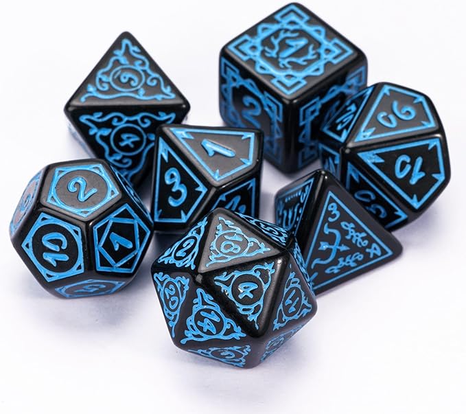 DND Dice Set -D&D Polyhedral Dice (7 Pcs) Druid Dice with Leather Dice Bag for Dungeons and Dragons Role Playing Dice Games RPGs(Druid - Black Blue)
