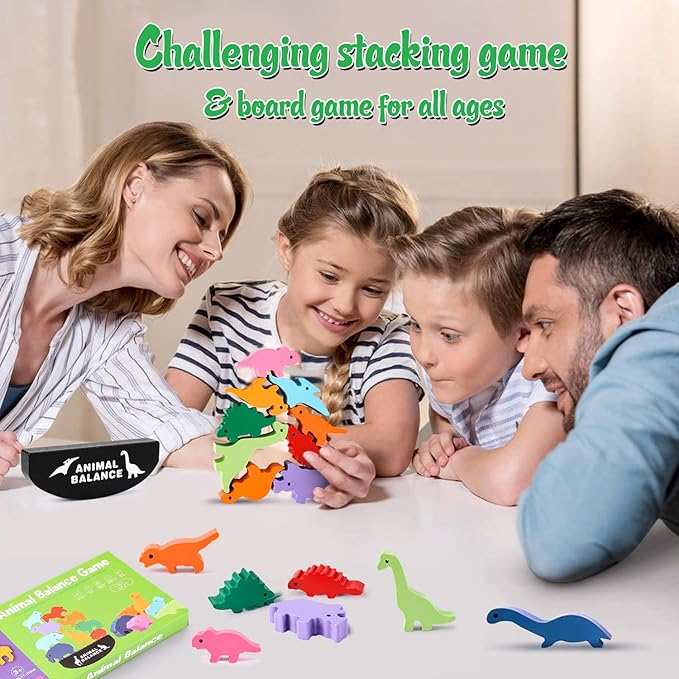Dinosaur Toy Wooden Stacking Game: Challenging Banlance Game - Develop Concentration Coordination Problemsoving Skills for Kids Ages 3 Years Up