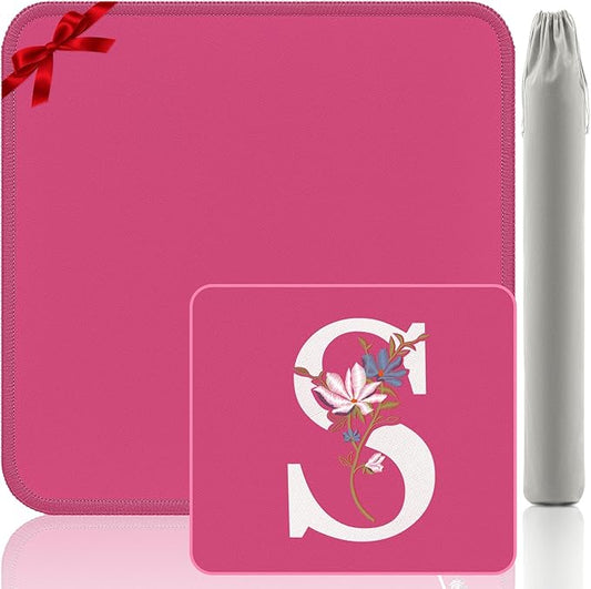 Mahjong Mat | Neoprene Anti-Slip Noise Reduction, Simple Design & Embroidery | 32.4x32.4 Inch Pink | Perfect for Mahjong, Board Games & Tile Games | Elegant Gift(Custom S Letter)