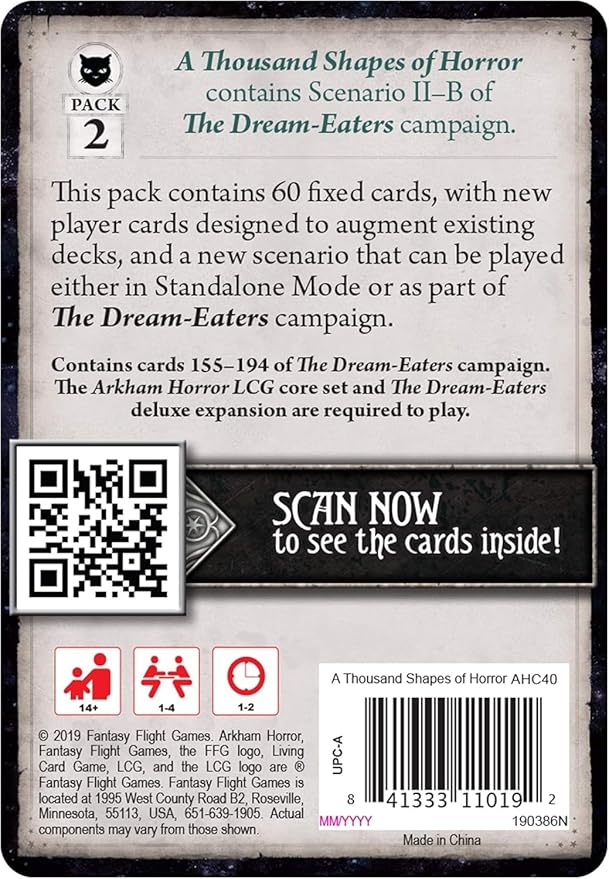 Fantasy Flight Games Arkham Horror The Card Game A Thousand Shapes of Horror Mythos Pack - Unlock The Mysteries! Cooperative Living Card Game, Ages 14+, 1-4 Players, 1-2 Hour Playtime, Made