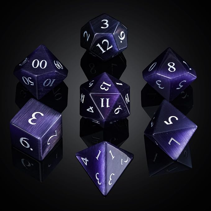 UDIXI Gemstone DND Dice Set 7PCS Cat's Eye Stone D&D Polyhedral Dice for Dungeons and Dragons Role Playing Tabletop Games