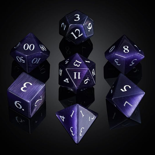UDIXI Gemstone DND Dice Set 7PCS Cat's Eye Stone D&D Polyhedral Dice for Dungeons and Dragons Role Playing Tabletop Games