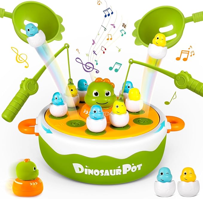 Dinosaur Pop Up Board Games, 4-in-1 Magnetic Fishing Games Set, Dinosaur Operation Game for Toddlers Ages 3+ Birthday