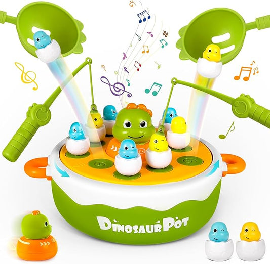 Dinosaur Pop Up Board Games, 4-in-1 Magnetic Fishing Games Set, Dinosaur Operation Game for Toddlers Ages 3+ Birthday