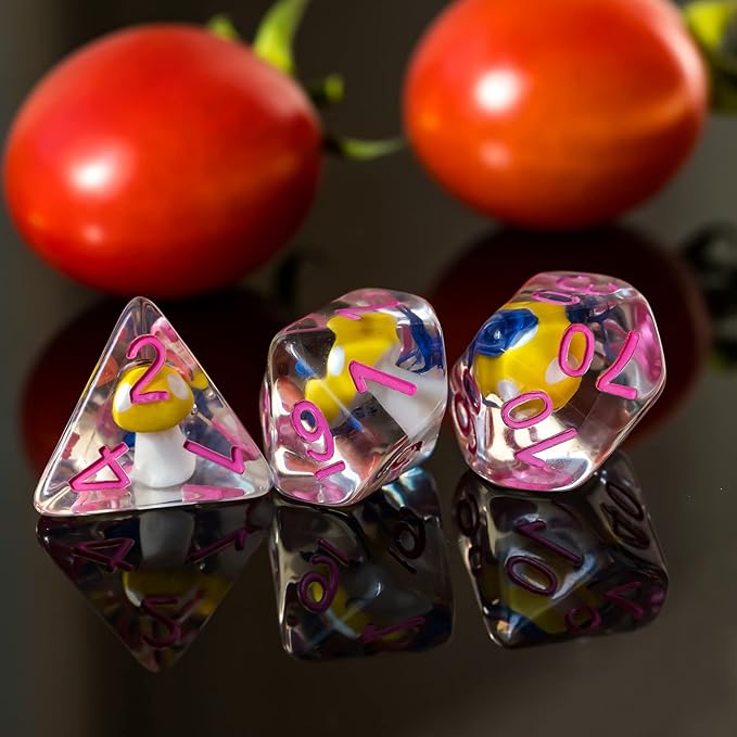 UDIXI 7PCS Polyhedral Dice Set, DND Dice Set Filled with Mushroom for Role Playing Games, D&D Dice for Dungeons and Dragons (Blue Flower)