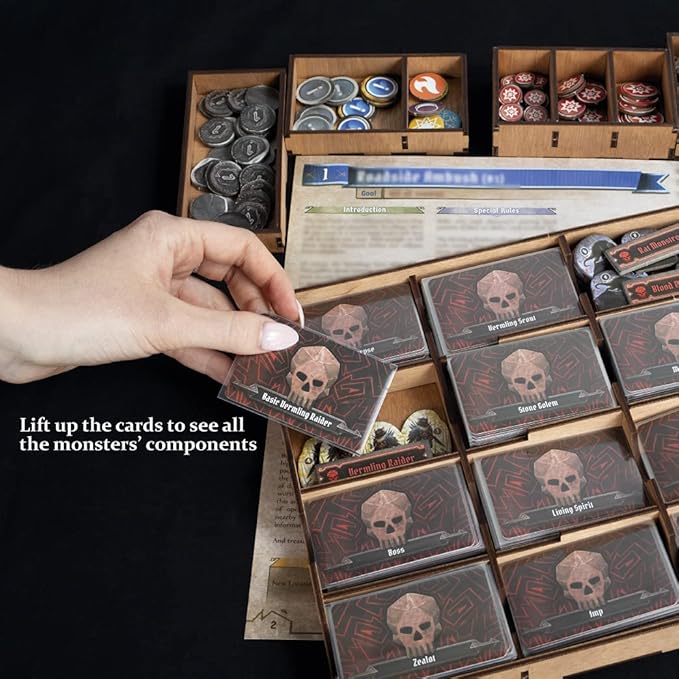 SMONEX Organizer Compatible with Gloomhaven Jaws of The Lion - Convenient Board Game Organizer Box with Four Player Trays