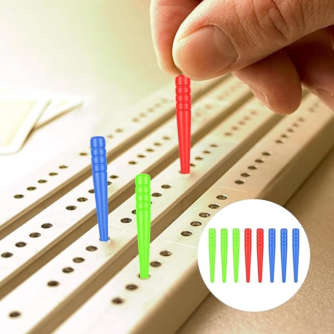 9PCS Plastic Replacement Cribbage Pegs, Cribbage Board Pins/Cribbage Board Pegs, 1/8 Inch Holes Cribbage Pins Accessories for Traditional Cribbage Board Game (Red, Blue, Green)