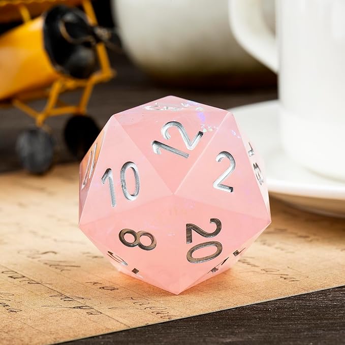 Large D20 DND Dice DNDND 33mm Sharp Edge Dice with Gorgeous Gift Box for Dungeons and Dragons (Pink)