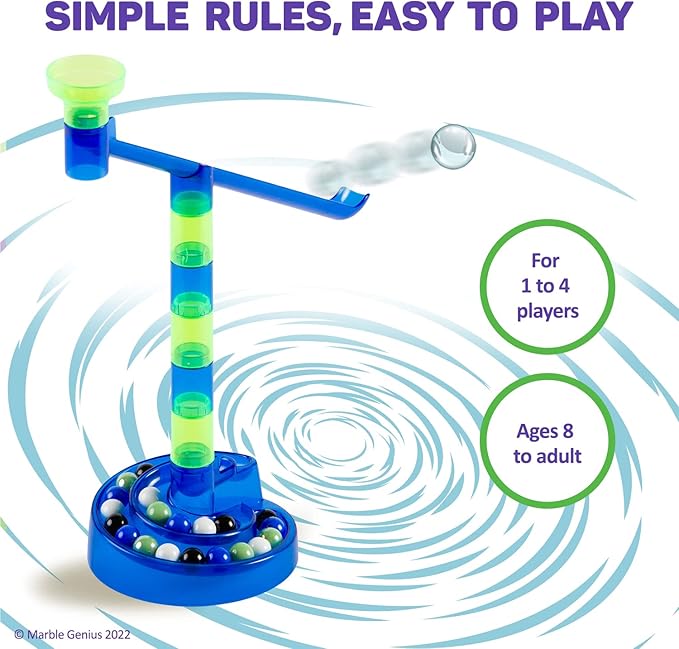 Marble Genius Flying Marbles Action Game - Family Table Game, Experience The Thrill of Racing, Includes an App with Additional Challenges, Perfect for Kids, Teens, and Adults, AIM! Launch! Score!