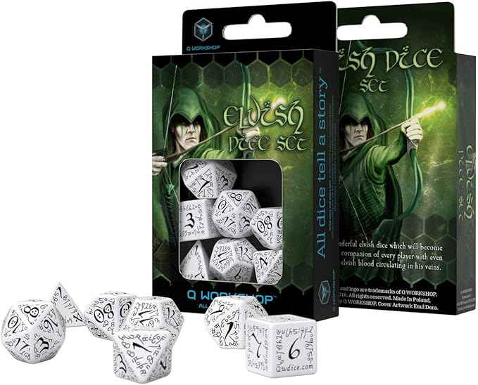 Q-Workshop Elvish Dice White/Black (7) Board Game