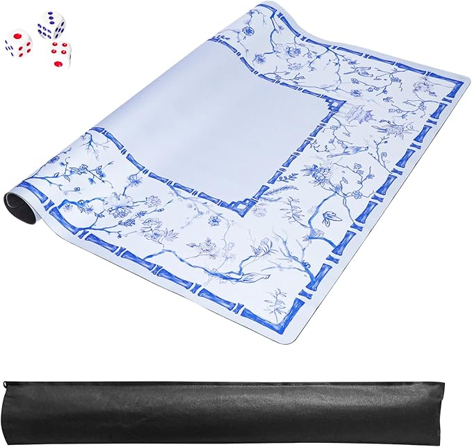 Large Blue Mahjong Mat (31.5” x 31.5”) with Black Carrying Bag, Anti-Slip, Noise-Reducing Table Cover for Mahjong, Poker, Board Games, Dominoes, and Card Games