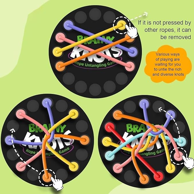 Brainy Knots Rope Untangling Game, Twisted Rope Puzzle Game, Brain Knots Game Exercise Strategy Thinking, Fun Family Game with Multiple Difficulty Levels