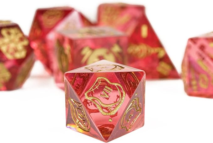 Cusdie Sharp Edges DND Dice, 7 PCs D&D Dice, Handcrafted Polyhedral Dice Set, for Role Playing Game Pathfinder (Red/Roman Numerals)