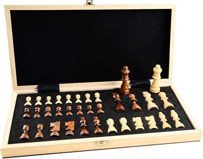 LEAP Wooden Chess Set Magnetic Travel Size 11.5" Inches - 2 Extra Queens - Magnetic Folding Board, Handmade Portable Travel Chess Board Game Sets with Pieces Storage Slots - All Adults and Beginner