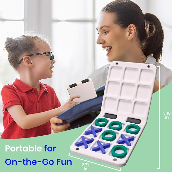Portable 3D-Printed Tic-Tac-Toe Game – Magnetic Closure Travel Puzzle Game in Pocket-Sized Box – Fun Brain-Boosting Toy for Ages 3+