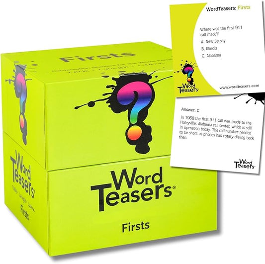 ? WORD TEASERS Firsts - Trivia Game About The First Time Things were Done - Fun & Historical Conversation Cards - Party Trivia Cards for Families & Friends- 150 Questions