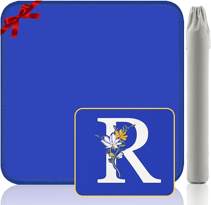 Mahjong Mat for Table | Neoprene Anti-Slip Noise Reduction | 32.4x32.4 Inch Blue | Perfect for American Mahjong, Poker, Card & Board Games | Great Gift Idea(Custom Letter R Edition)
