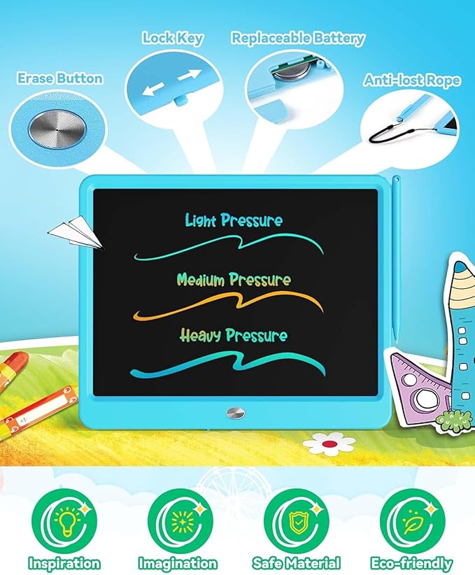 KOKODI LCD Writing Tablet, 12 Inch Colorful Toddler Doodle Board Drawing Tablet, Erasable Reusable Electronic Drawing Pads, Educational and Learning Toy for 3-6 Years Old Boy and Girls