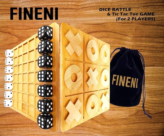Dice Battle and TicTacToe Dual Sides Board Games, Wooden Coffee Table Games for Adults, 2 Player Best Bar Dice Games, Indoor Tabletop Game & 2 Players Wood Table Top Dice Game (Dual(2)/Log)