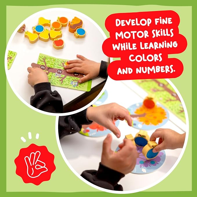 Nene Toys Squirrel in The Orchard - Cooperative Wooden Game for Toddlers Ages 2-4 - Educational Board Game for 2 3 Year Olds, Orchard Game to Enhance Color Recognition & Counting Skills