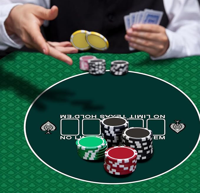 nuveti 24/31/47/55/63inch Round Poker Mat for Texas Holdem | Portable Poker Table Top with Art Deco Layout Print 6-8 Player Game Layout Mat to Play Cards, Poker Games, Blackjack, Casino