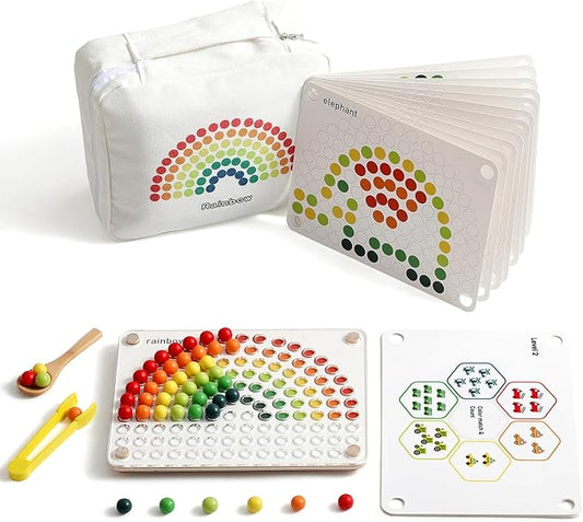 Youuys Wooden Peg Board Beads Game for Toddlers Rainbow Stacking Clip Bead Puzzle Matching Counting Color Sorting Montessori Toys Fine Motor Math Skill Educational Toys for Boys Girls