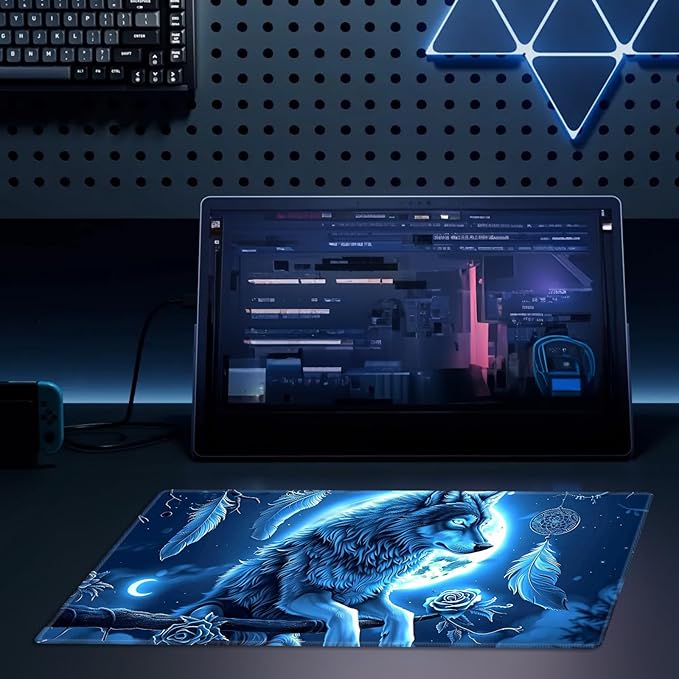 MTG Playmat Size 23.6x13.8in with Storage Bags Portable Playmat TCG and Board Game Mat for Cards Rubber Base Slip-Resistant Mousepad Desk Mat (Wolf,No with Zone)