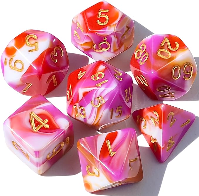 CiaraQ DND Polyhedral Dice Set for Dungeons and Dragons RPG MTG Role Playing Table Games-with 1 Dice Pouch (Red+Pink+Orange)