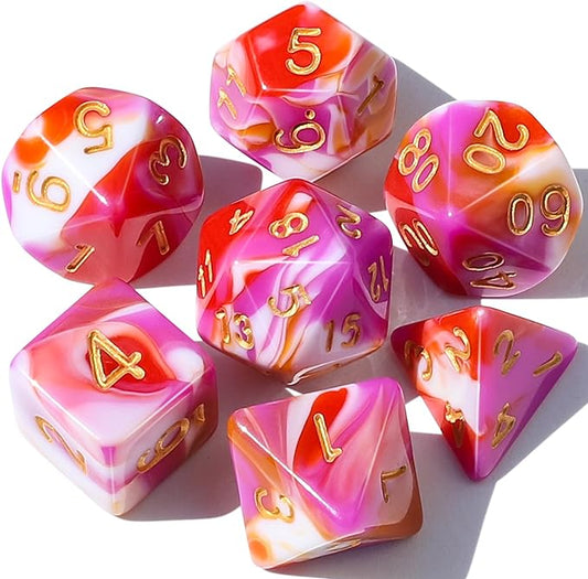 CiaraQ DND Polyhedral Dice Set for Dungeons and Dragons RPG MTG Role Playing Table Games-with 1 Dice Pouch (Red+Pink+Orange)