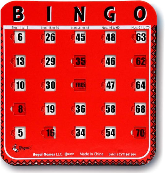 Regal Bingo Bulk Bingo Cards with Sliding Windows - Reusable Large Print Bingo Game Cards for Adults Large Group - 8 Pack, Red