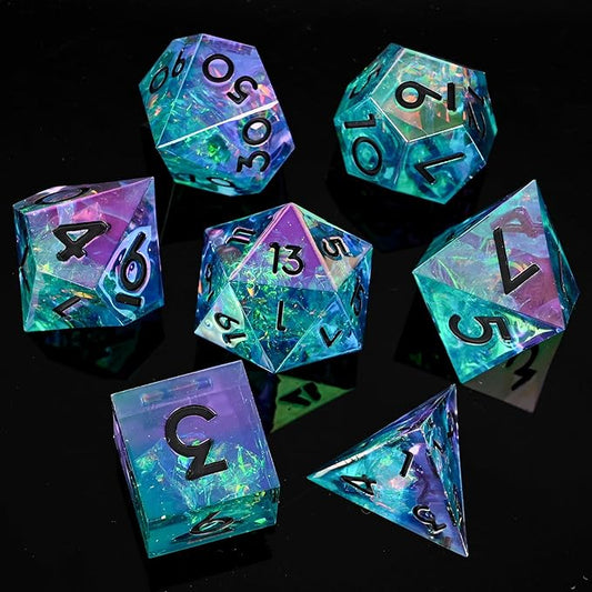 Electroplated Resin Dice Set, Resin Edge Sharp for Dungeons & Dragons RPG, MTG Board Games with Gift Box (Electroplating Purple-Green)