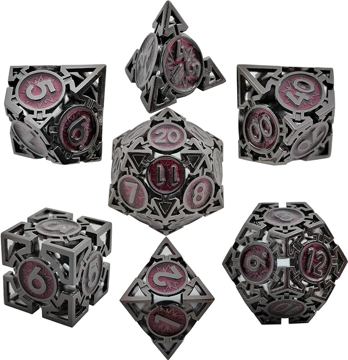 Metal DND Dice Set - Dungeons & Dragons Dice 7 Piece D&D Dice Set Role Playing Game RPG Polyhedron Dice Set D20MTG Warhammer Math Teaching Dice Accessories Gift - Black and Red