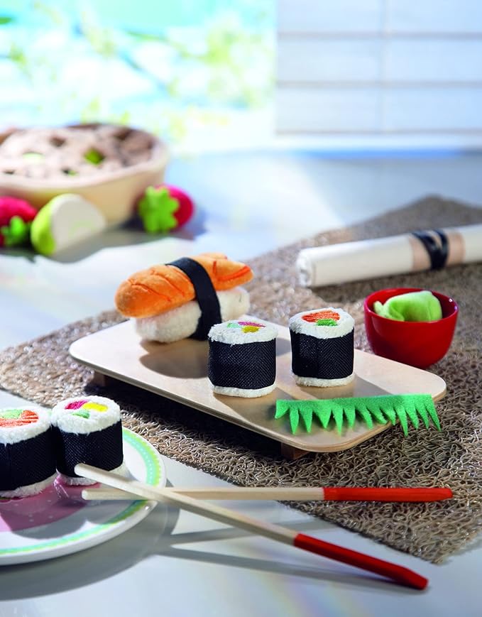 HABA Soft Sushi with Child-Sized Chopsticks & Serving Board Play Food Set - Pretend Play for Toddlers 3-5 and Kids Cooking Sets for Aspiring Chefs