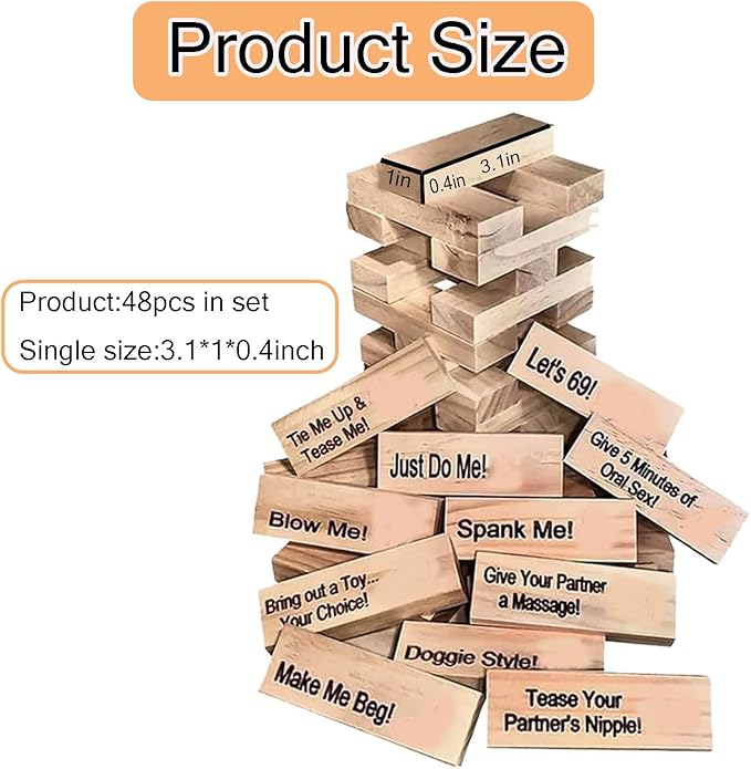 48pcs Wooden Tumble Tower Games - Couple Game Blocks,Party Night Block,Fun Valentine's Day Gift,Lover Drunkingm and Stacking Block for Date Night Party Game