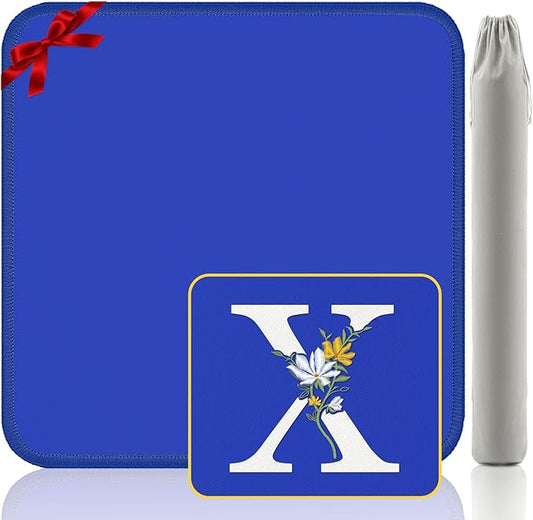Mahjong Mat for Table | Neoprene Anti-Slip Noise Reduction | 32.4x32.4 Inch Blue | Perfect for American Mahjong, Poker, Card & Board Games | Great Gift Idea(Custom Letter X Edition)