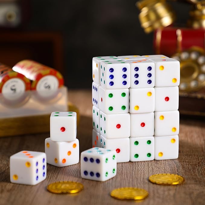 Poen 30 Pcs Standard Dice 25 mm Casino Theme Party Dice Large Opaque Jumbo Acrylic D6 Bulk Sifter for Casino Theme Party Board Vegas Birthday Supply(Multicolor)