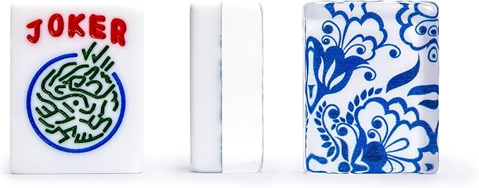 Yellow Mountain Imports American Mahjong Set, Chinoise II with Floral Blue Soft Case - All-in-One Racks with Pushers, Wright Patterson Betting Coins, Dice, & Wind Indicator