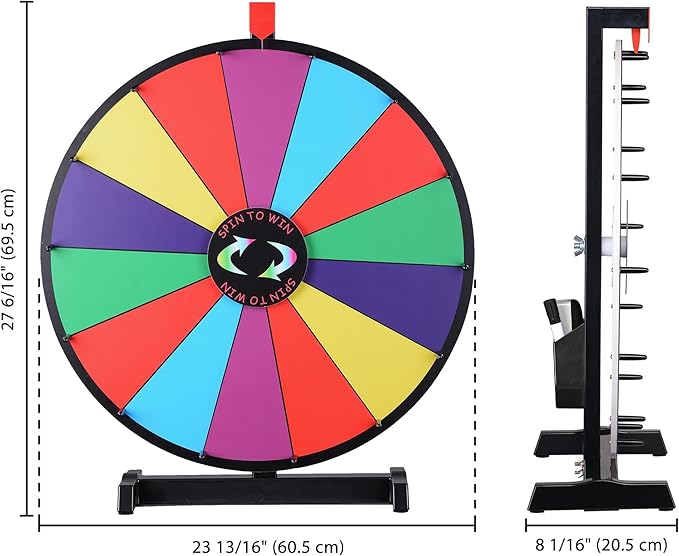 WinSpin 24" Heavy Duty Spinning Prize Wheel Large 14 Slots Tabletop Color Roulette Wheel with Dry Erase Marker & Eraser for Trade Show Fortune Spinning Game, Classic Series