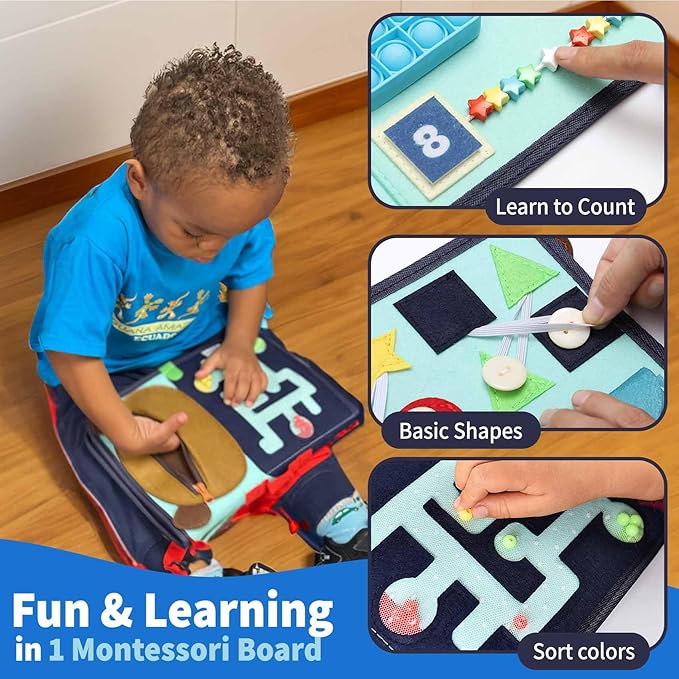 PUTSKA Busy Board Montessori Toys, Busy Book for Toddlers 3+ Years, Sensory Toys, Educational Learning Activities for Learning Fine Motor Skills, Kids Travel Essentials, Gifts for Girls Boys