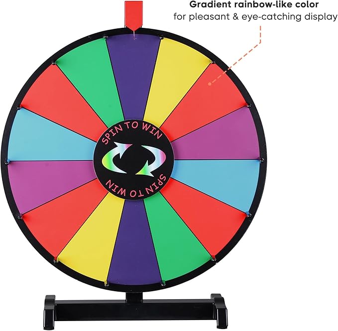 WinSpin 18" Round Tabletop Color Prize Wheel 14 Clicker Slots Heavy Duty Editable Spinning Wheel for Fortune Design Carnival Spin Game and Tradeshow, Classic Series