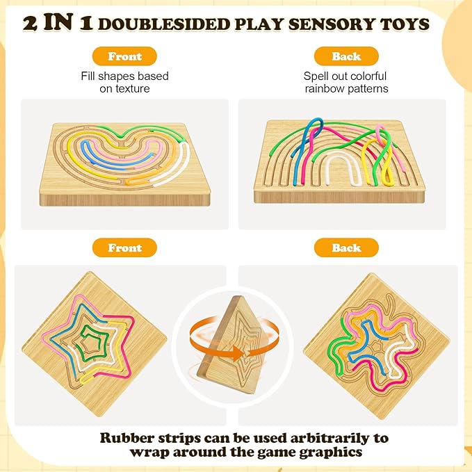 2 Pack Sensory Activity Board, 2 in 1 Double-Sided Game Design Sensory Activity Board, Suitable for Children Over 3 Years Old and Adults with ADHD and Autism, Comes with Storage Bag and 22 Strings
