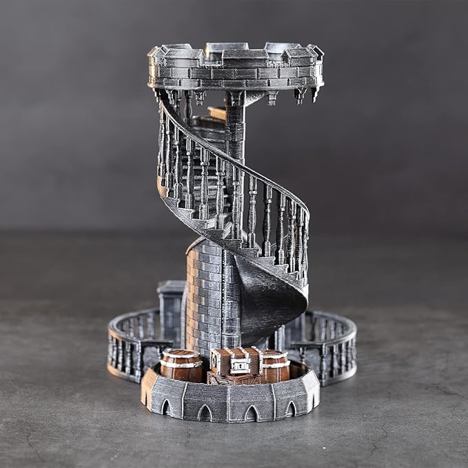 AUSPDICE DND Dice Tower - 36 Step Retro Color Tower for High Randomness in Table Games Like Dungeons and Dragons - Perfect Role Playing Game Gift (Ancient Silver Color)