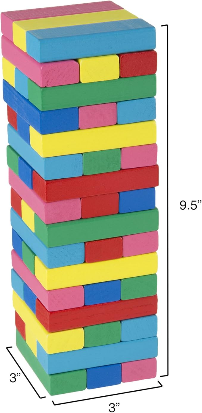 Classic Wooden Blocks Stacking Game with Colored Wood and Carrying Bag for Indoor and Outdoor Play for Adults, Kids, Boys and Girls, 48 Blocks