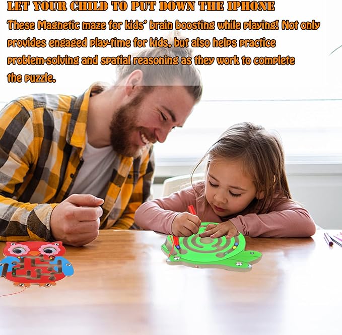 Wooden Maze Toys,1 Pack Maze Puzzle Game Montessori Labyrinth STEM Activity Puzzle Fine Motor Skill for 3 4 5 and 6 Year Old (Owl)