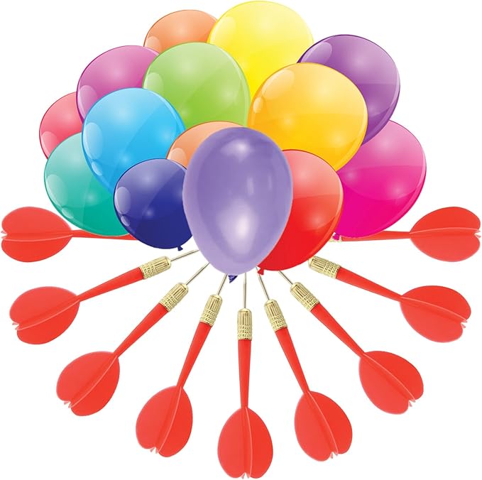 Gamie Duck Pond Matching Game & Dart Balloon Game for Kids, Includes 20 Plastic Ducks with Numbers and 3" x 6" Inflatable Pool & Includes 144 Dart Balloons and 11 Plastic Darts with Copper Tips
