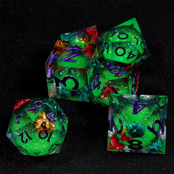 Resin Dice Set Luminous Sand,Dragon and Dungeon Polyhedral Dice, Punk Style Role-Play RPG Explorer MTG Pioneer Game DND Dice Set