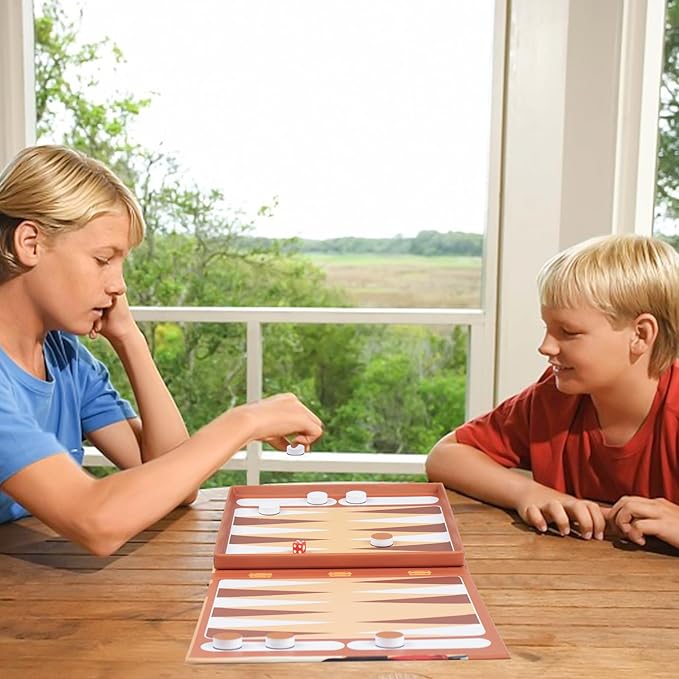 Backgammon Magnetic Travel Game for Kids, Portable Travel Strategy Board Game Sets,Magnetic Chess Pieces for Road Trip Family Board Game for Kid
