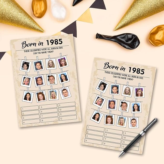40th Birthday Party Games, Born in 1985 Games, Birthday Party Supplies for Adults, Pack of 30 Cards